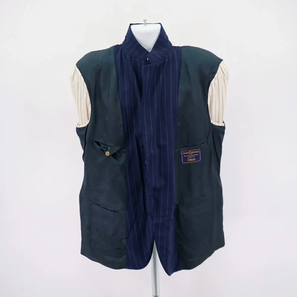 Tommy Hilfiger Blue Striped Wool 2 Piece Suit 46R 40 / 28.5 3 Button High Rise P
